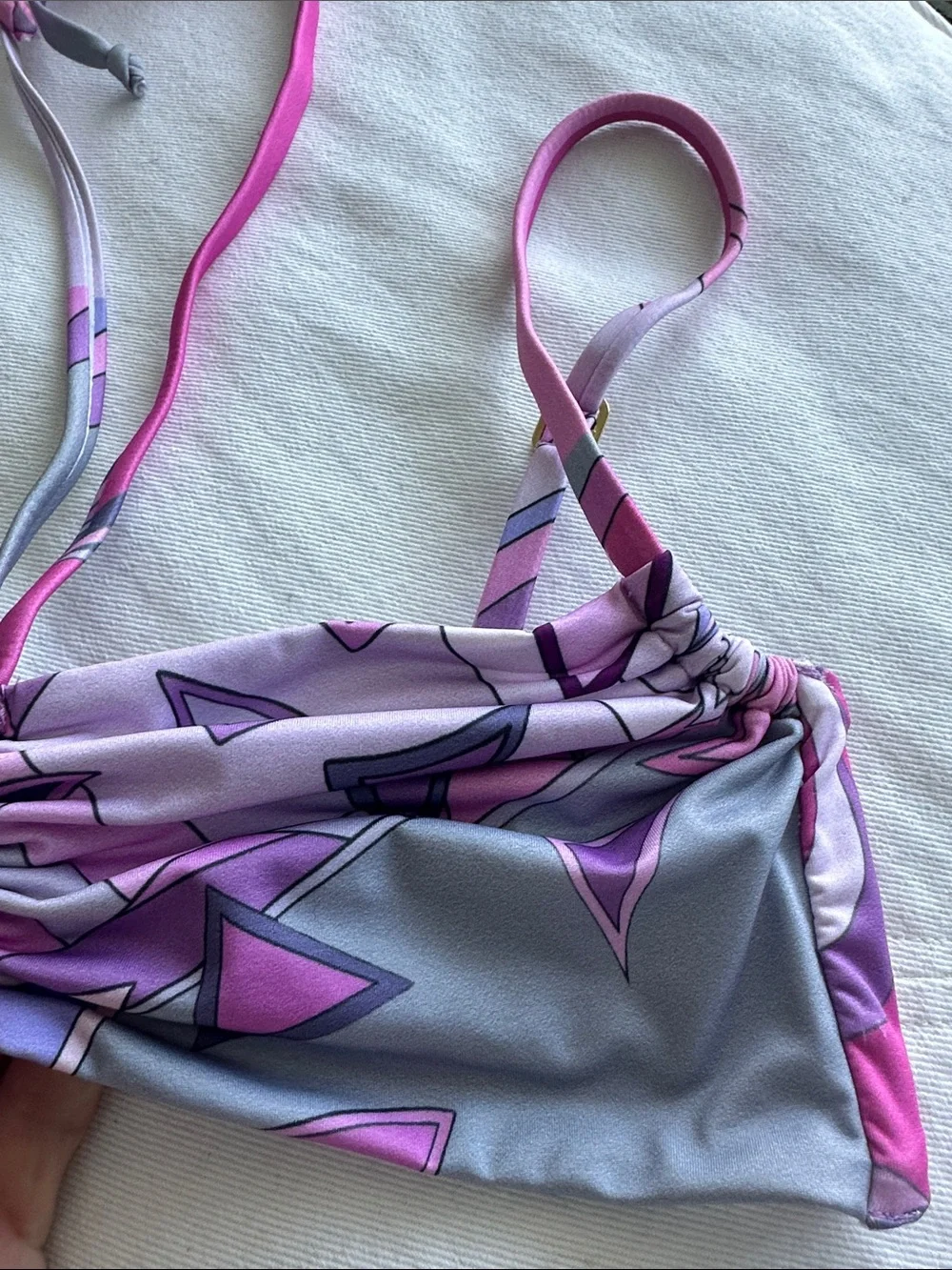 Oceanus Pink & Lavender Printed Bandeau Bikini Top